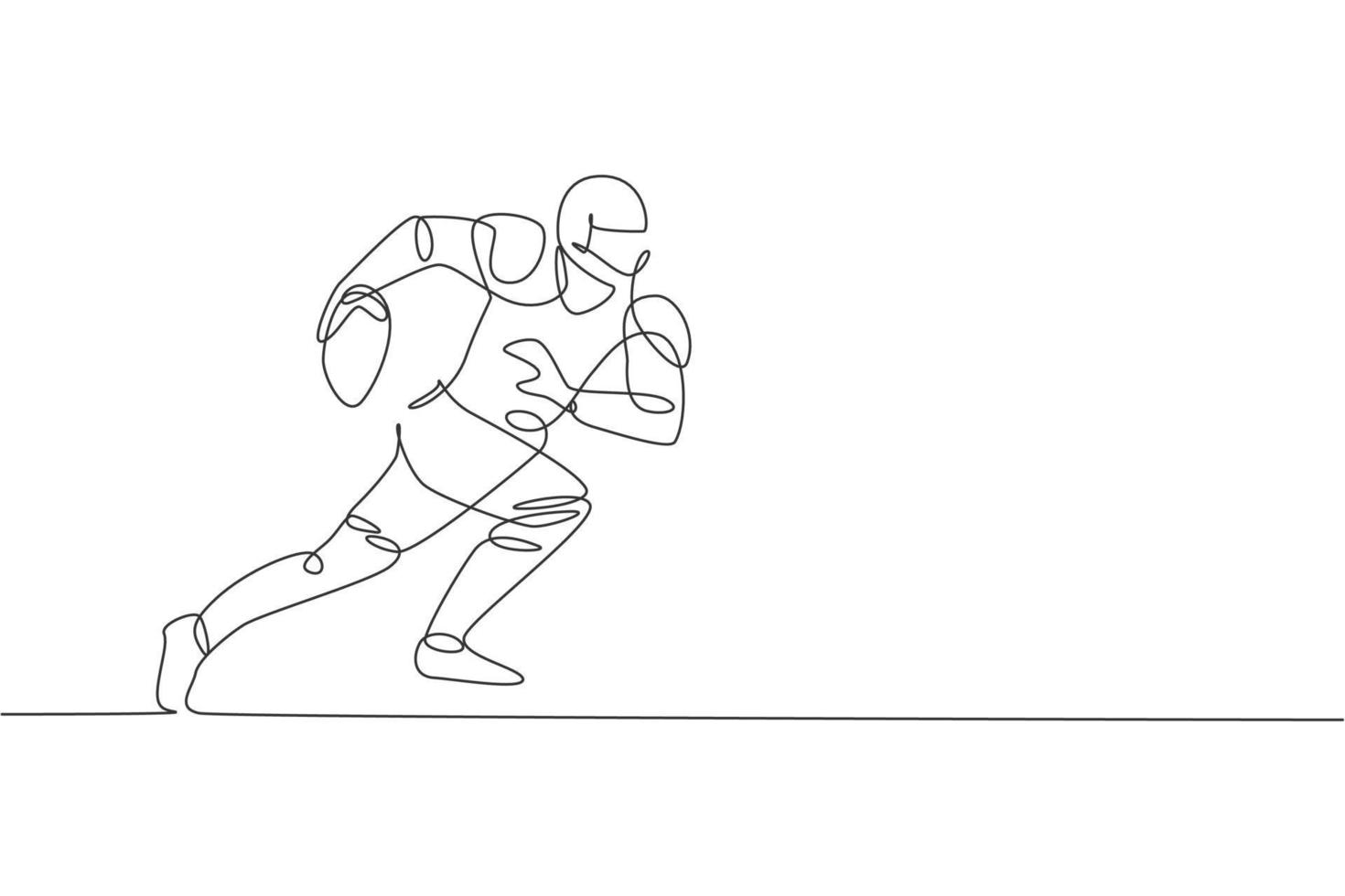 een doorlopende lijntekening sportieve american football-speler die snel rent om de doellijn te bereiken voor de wedstrijdposter. sport teamwerk concept. dynamische enkele lijn tekenen ontwerp vector grafische afbeelding