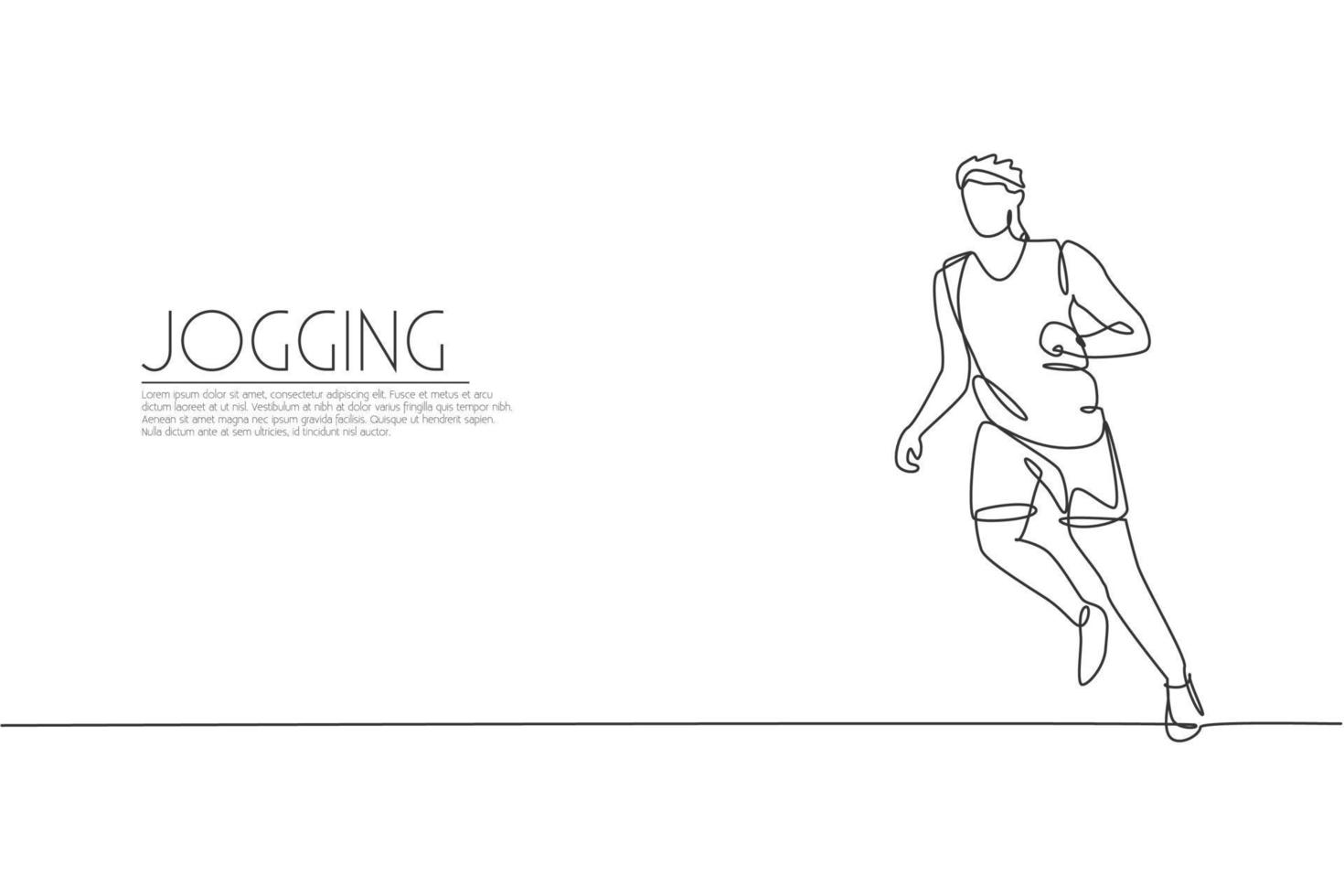 een enkele lijntekening van energieke jongeman runner run ontspannen vector illustratie afbeelding. individuele sporten, trainingsconcept. modern ononderbroken lijntekeningontwerp voor het runnen van wedstrijdbanner