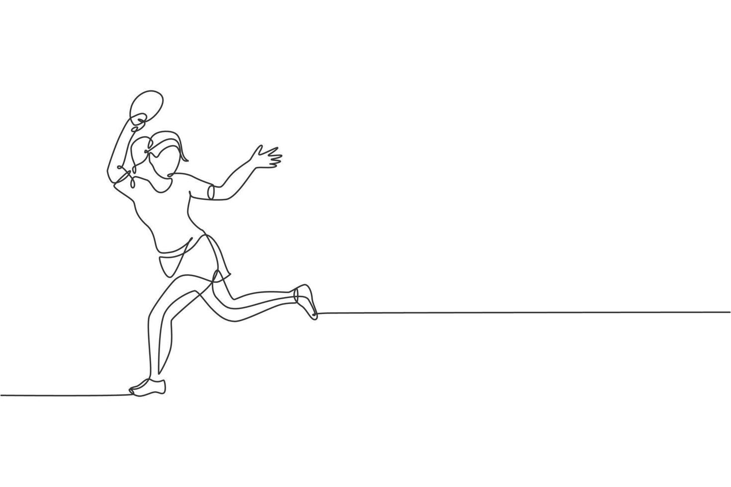 een doorlopende lijntekening van jonge sportieve vrouw tafeltennis speler actief om de bal te vangen. competitief sportconcept. enkele lijn tekenen ontwerp vectorillustratie voor ping pong kampioenschap poster vector