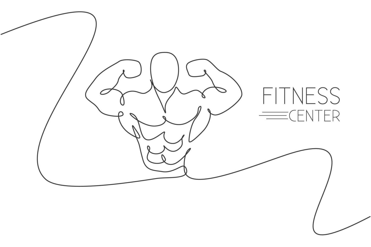 enkele doorlopende lijntekening van jonge gespierde model man bodybuilder poseren elegant. fitnesscentrum sportschool logo. trendy één lijn tekenen ontwerp vectorillustratie voor bodybuilding pictogram symboolsjabloon vector