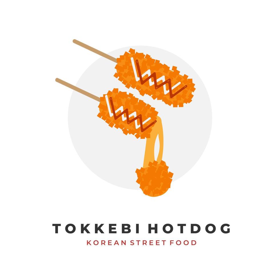 Koreaans straatvoedsel hotang tokkebi illustratie logo gevuld met mozzarella kaas vector