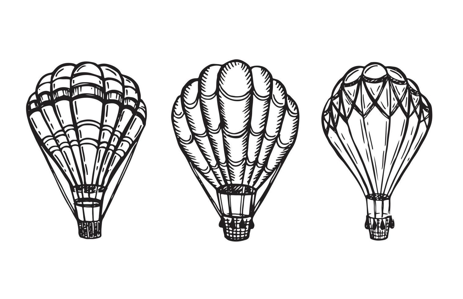 hete lucht ballonnen vliegen, met de hand getekende illustratie. vector