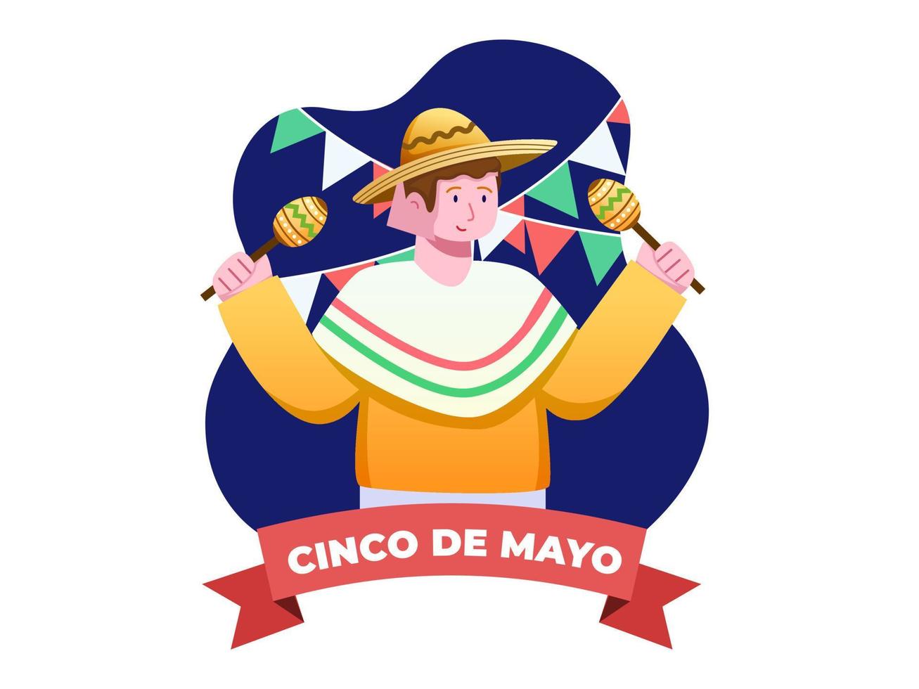 mensen zijn blij om cinco de mayo mexico festival te vieren met maracas een sombrero. vrolijke cinco de mayo. kan worden gebruikt voor wenskaarten, posters, ansichtkaarten, afdrukken, banners, enz. vector