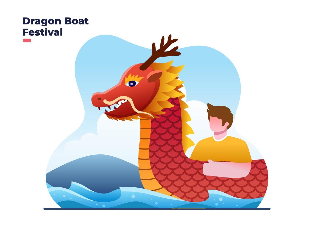 mensen die drakenboten roeien om het drakenbootfestival te vieren. illustratie van het chinese drakenbootfestival. kan worden gebruikt voor wenskaarten, ansichtkaarten, afdrukken, sociale media, banners, posters, enz vector