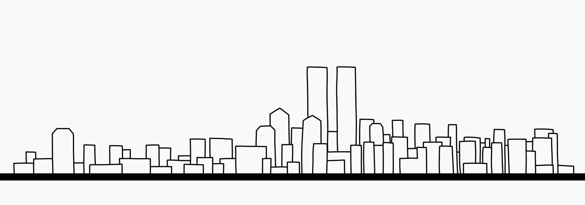 moderne stadsgezicht skyline overzicht doodle tekening op witte achtergrond. vector