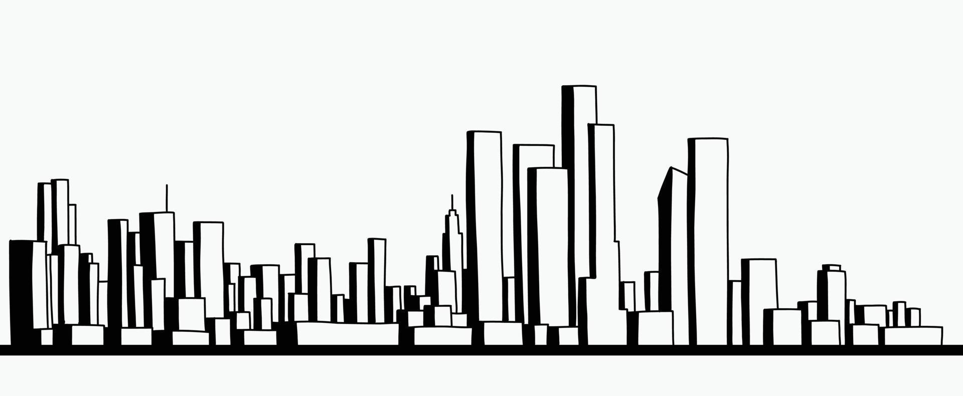 moderne stadsgezicht skyline overzicht doodle tekening op witte achtergrond. vector