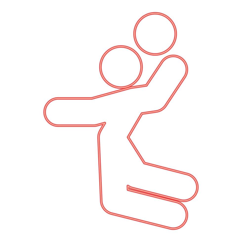 neonvolleybalspeler of basketbalspeler met een balstok rode kleur vector illustratie afbeelding vlakke stijl