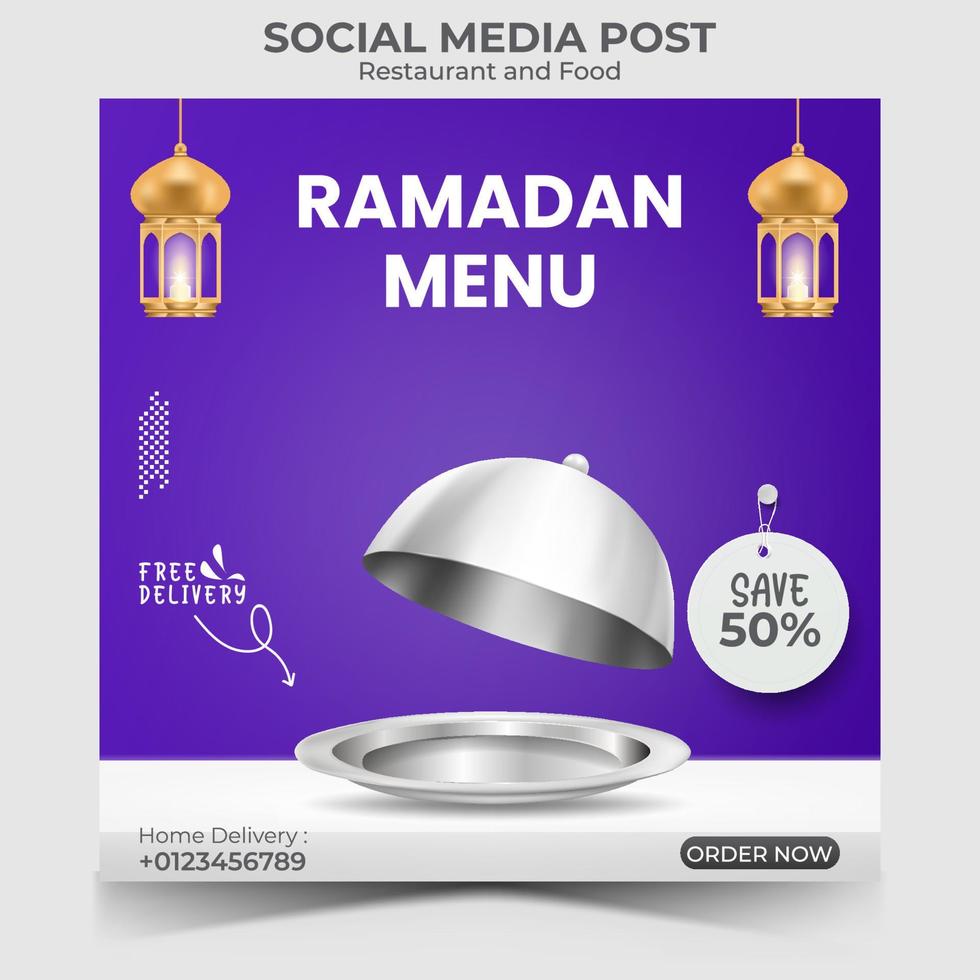 culinair of voedselmenu. ramadan iftar menu social media postsjabloon. vector