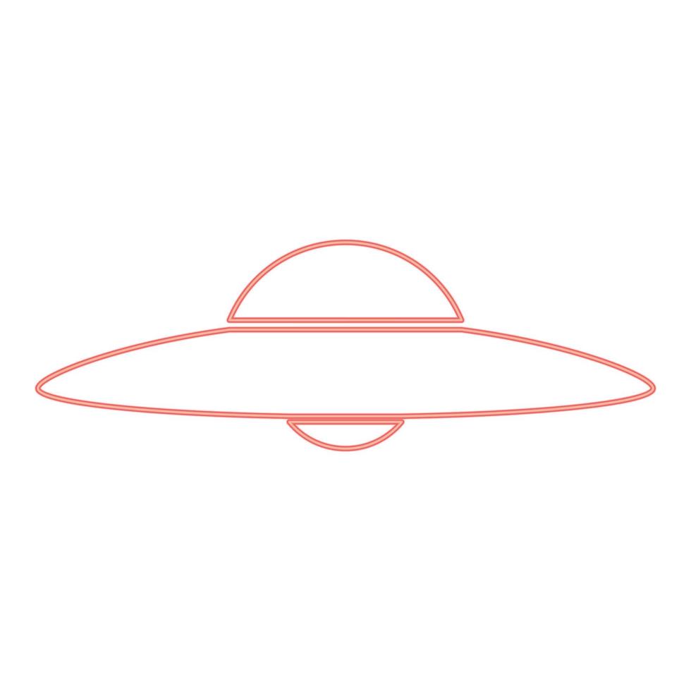 neon ufo. vliegende schotel rode kleur vector illustratie vlakke stijl afbeelding