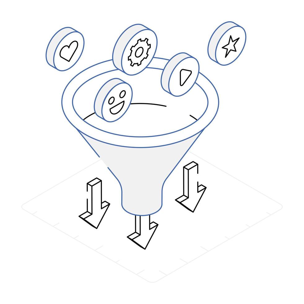 gegevenstrechter, isometrisch pictogram van conversie vector