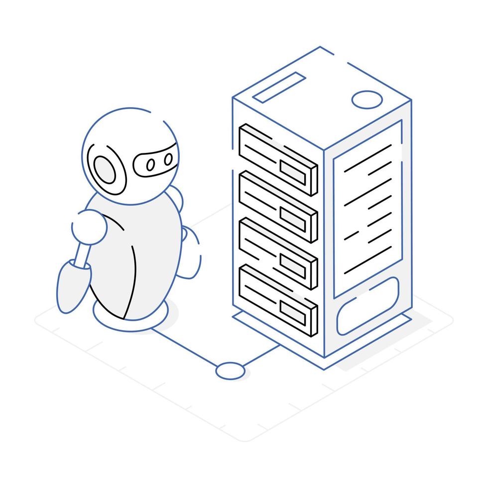 schets isometrisch conceptueel pictogram van serverrobot vector