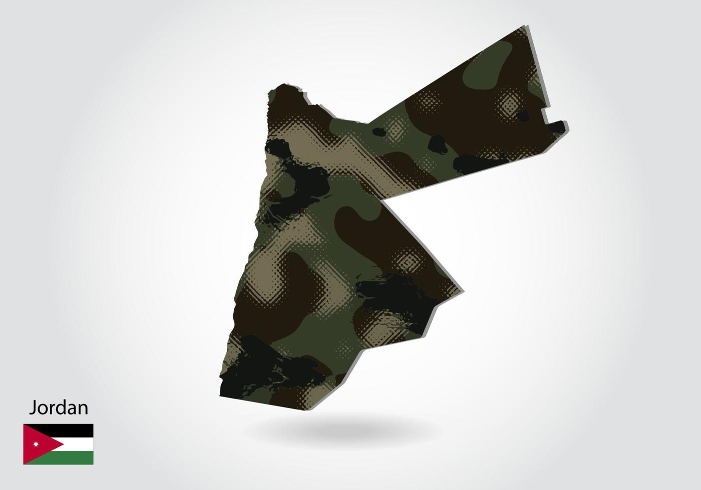 Jordanië kaart met camouflagepatroon, bos - groene textuur in ma vector