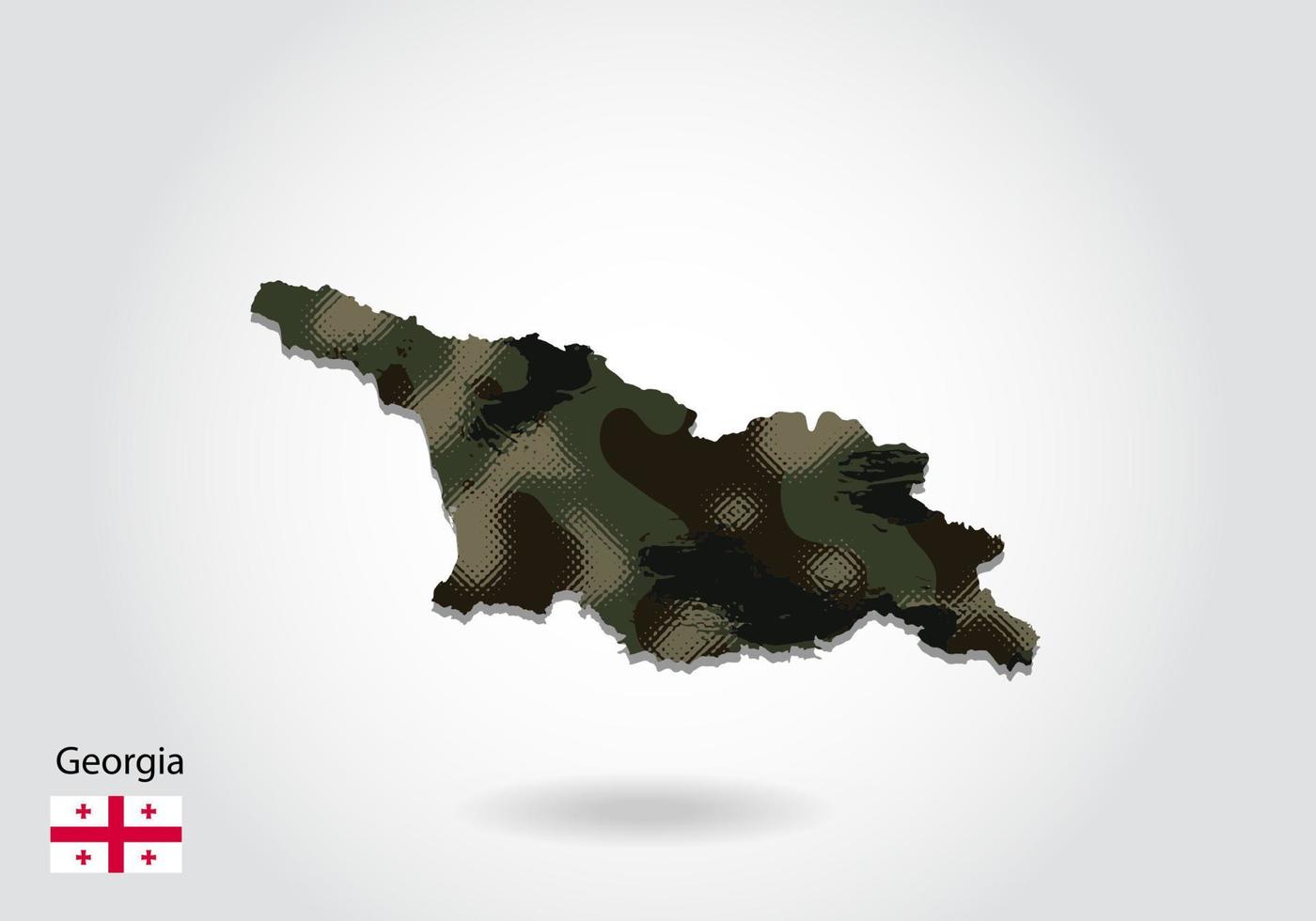 Georgië kaart met camouflagepatroon, bos - groene textuur in m vector