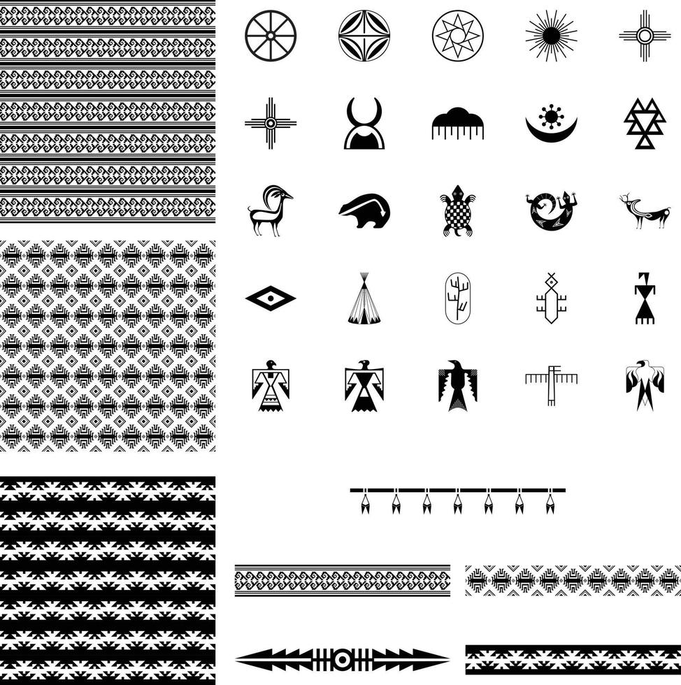 indianen 25 symbolen , 3 patronen , 5 banners vector