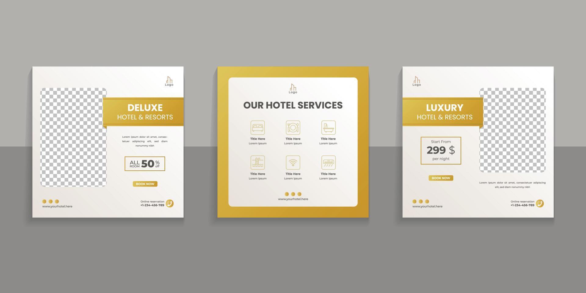 sociale media postsjabloon voor hotel en resort vector