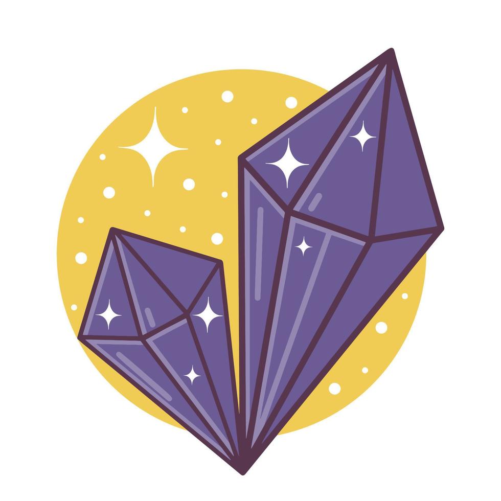 vectorillustratie van paarse magische kristal. mooie edelsteen geïsoleerd op een witte achtergrond. magisch mineraal, platte cartoonstijl vector