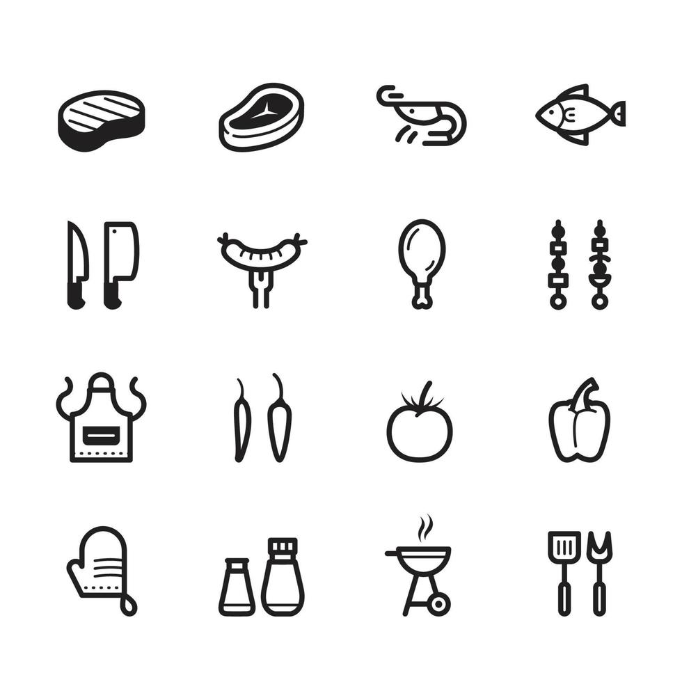 barbecue en grill pictogrammen met witte achtergrond vector