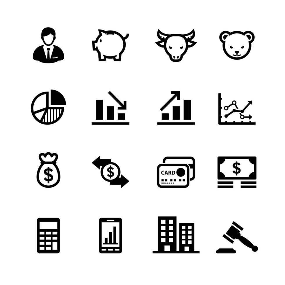 zakelijke pictogrammen en financiële pictogrammen met witte achtergrond vector