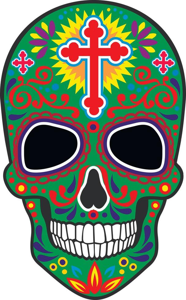 kleur Mexicaanse suikerschedel, vintage design t-shirts vector