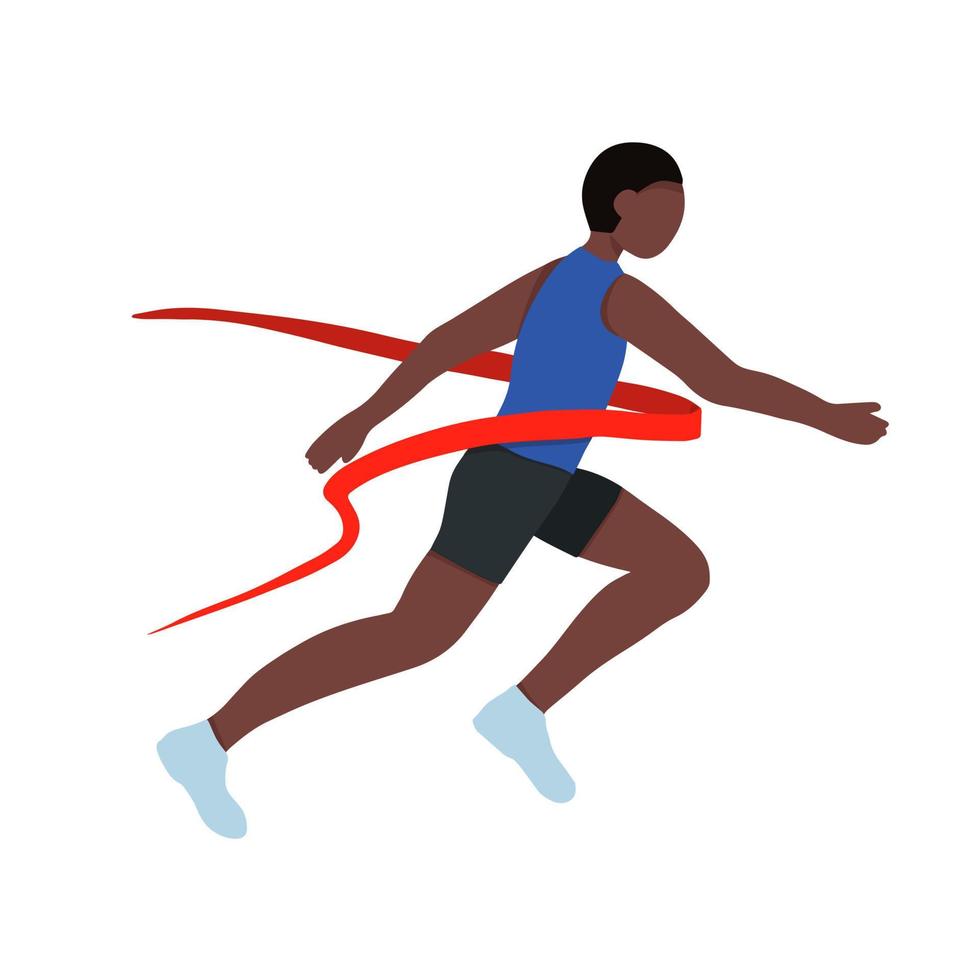 een zwarte Afro-Amerikaanse atleet. een snelle loper passeert de finish. winnaar van een hardloopwedstrijd vector