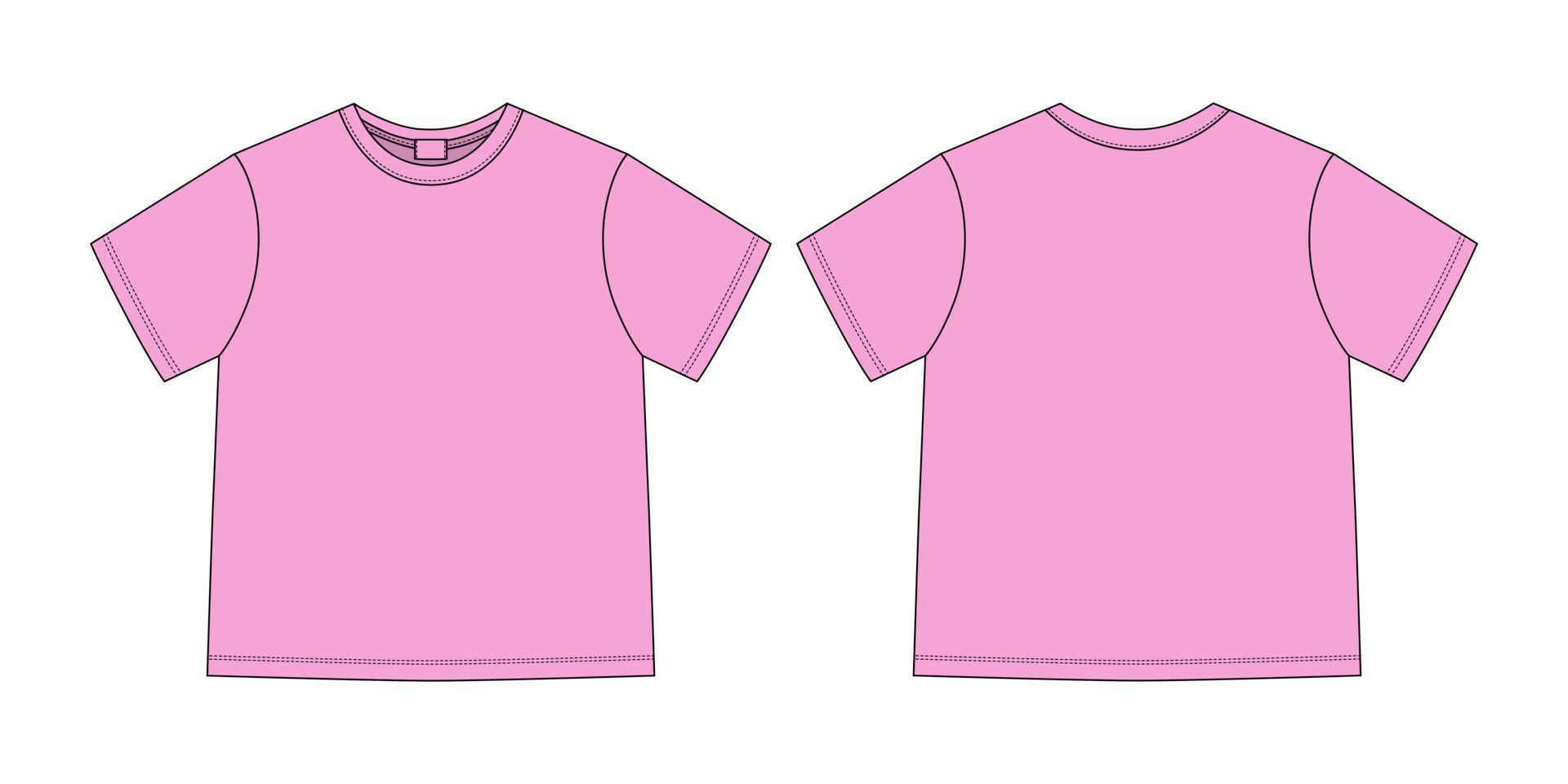 kleding technische schets unisex oversized t-shirt. t-shirt ontwerpsjabloon. roze kleur. vector