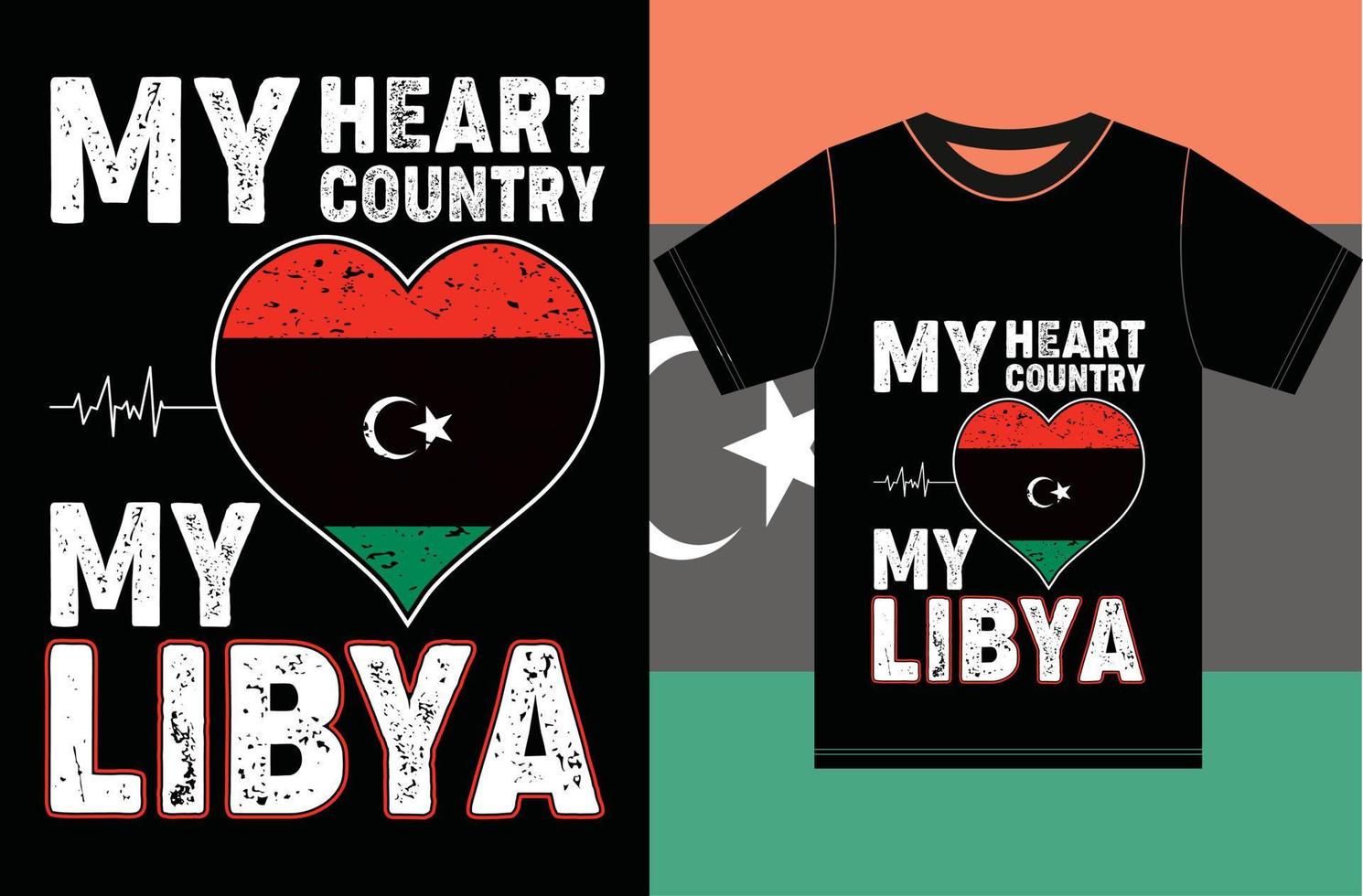 mijn hart, mijn land, mijn libya.libya vlag t-shirtontwerp vector