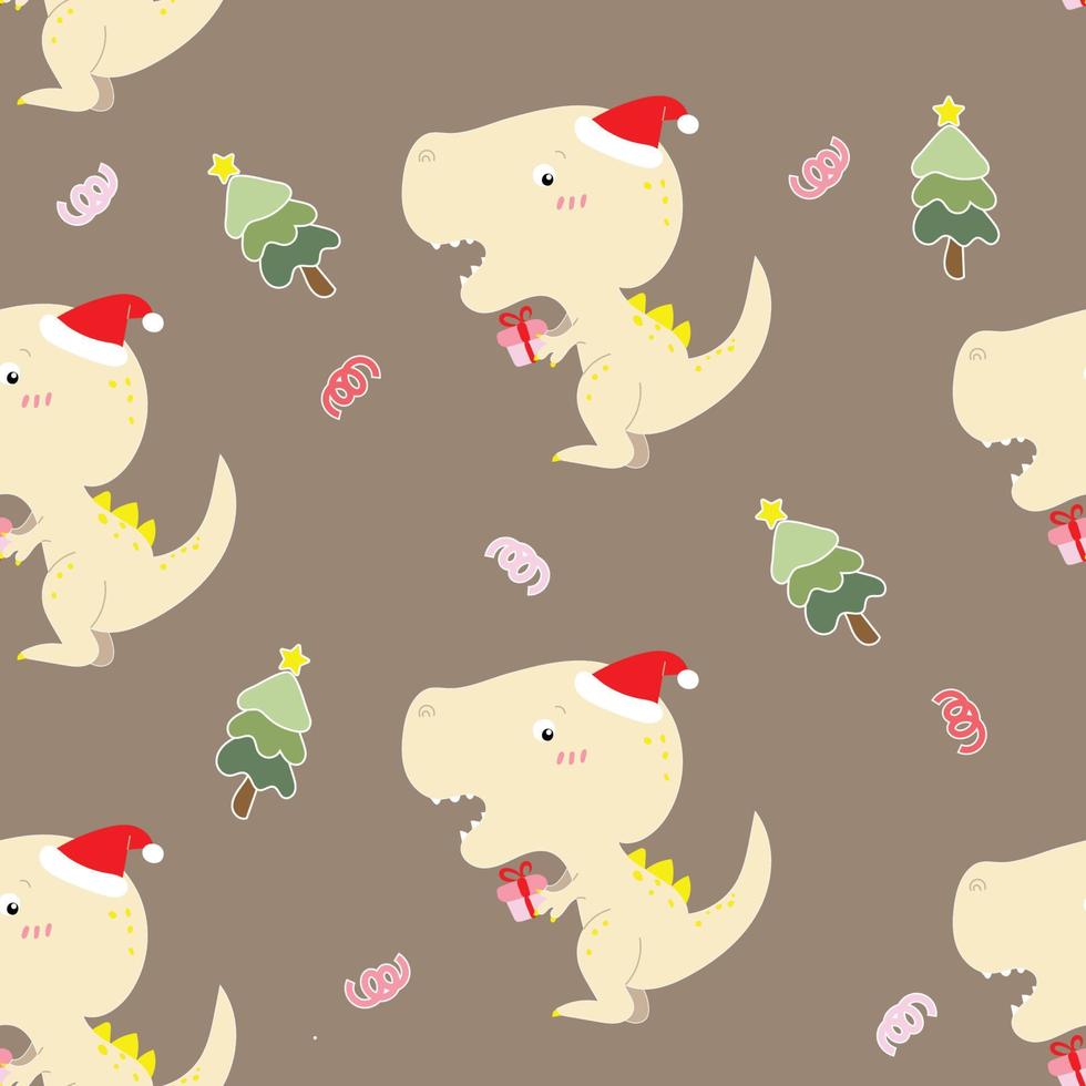 schattige dinosaurus voor het vieren van kerstmis en gelukkig nieuwjaar, naadloze patroon vectorillustratie. vector