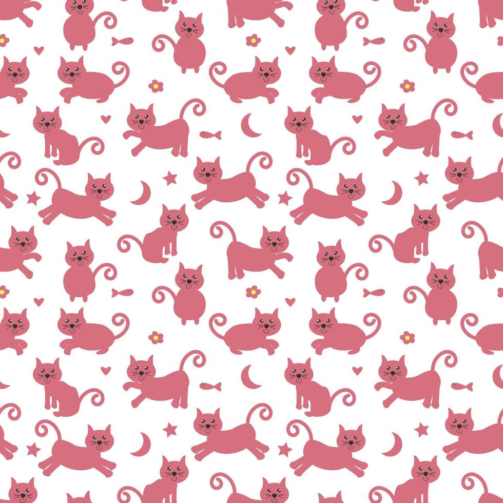 schattig kat dierlijk cartoon naadloos patroon vector