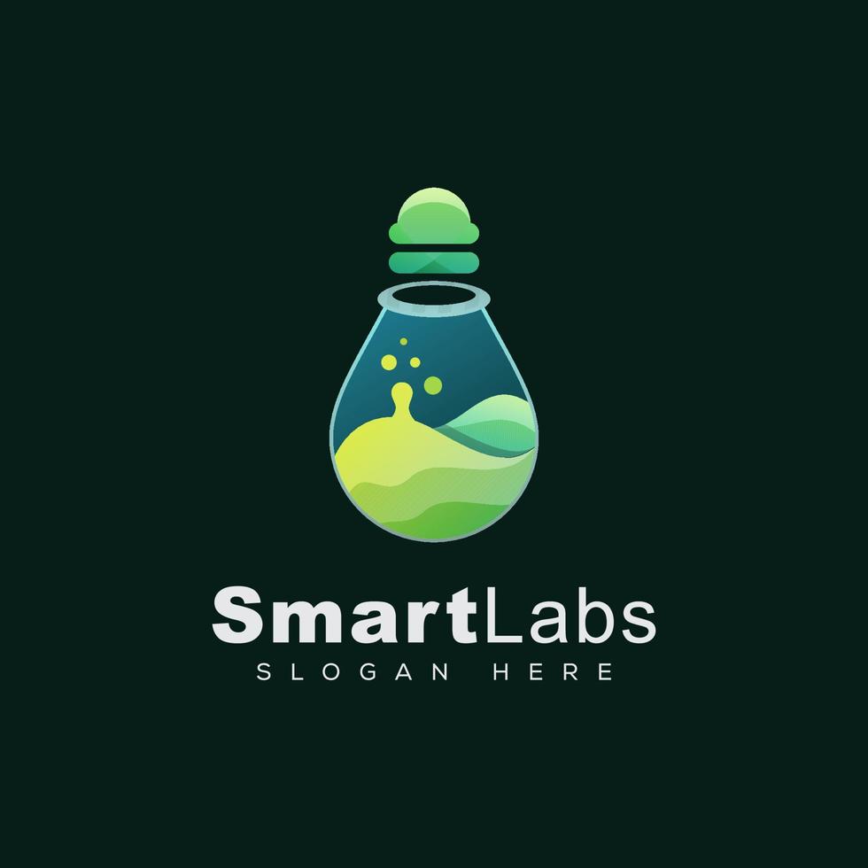 geweldig slim laboratoriumlogo, lamp met vectorsjabloon voor vloeibaar logo-ontwerp vector