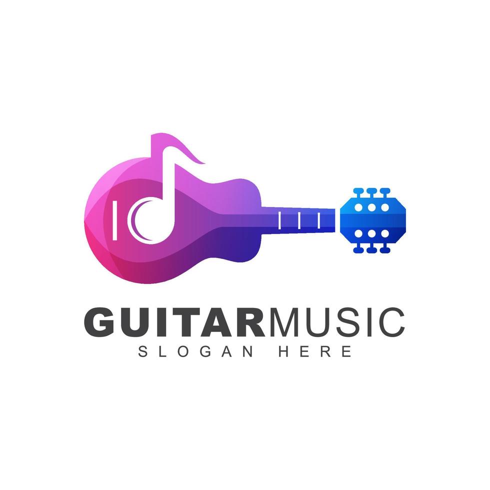 moderne kleur gitaar muzieknoot gradiënt logo vector sjabloon