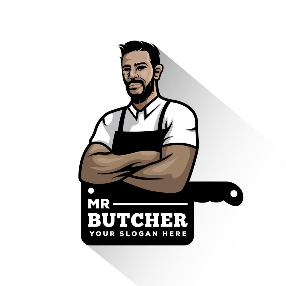 vintage slagerij illustratie mascotte logo ontwerp vector