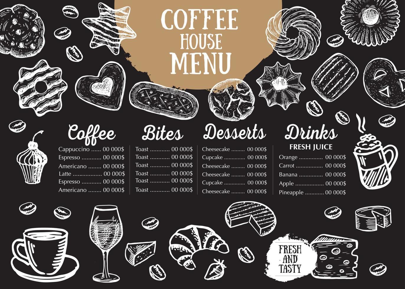 koffiehuis menu. restaurant café menu, sjabloonontwerp. voedsel folder. vector