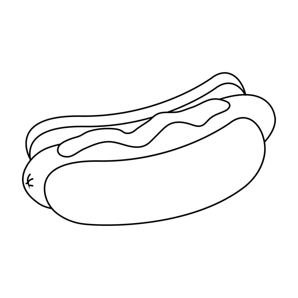 hotdog tekening. schets illustratie met hotdog hand getekend op een witte achtergrond voor printontwerp. zwart-wit doodle vectorillustratie vector