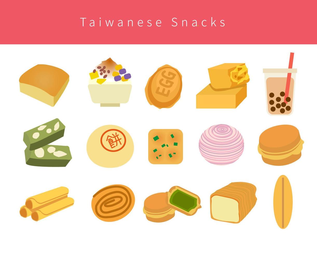 Taiwan-souvenirs, geschenken, speciale snacks, eten, desserts, materiaalsets, reisgidsen vector