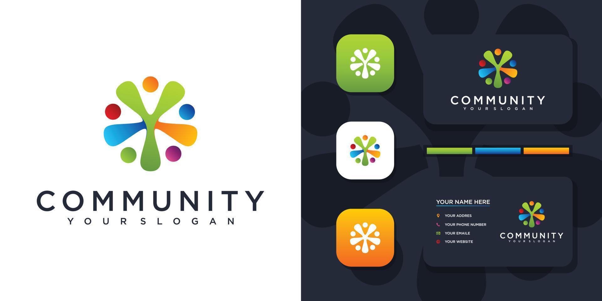 kleurrijke gemeenschap logo sjabloon en visitekaartje referentie. vector