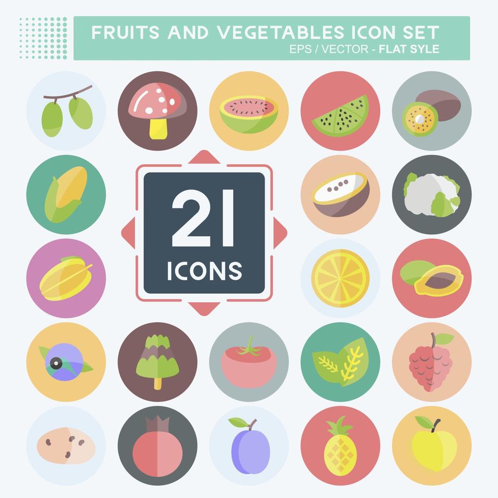 groenten en fruit pictogramserie. geschikt voor onderwijs symbool. vlakke stijl. eenvoudig ontwerp bewerkbaar. ontwerp sjabloon vector. eenvoudige symboolillustratie vector
