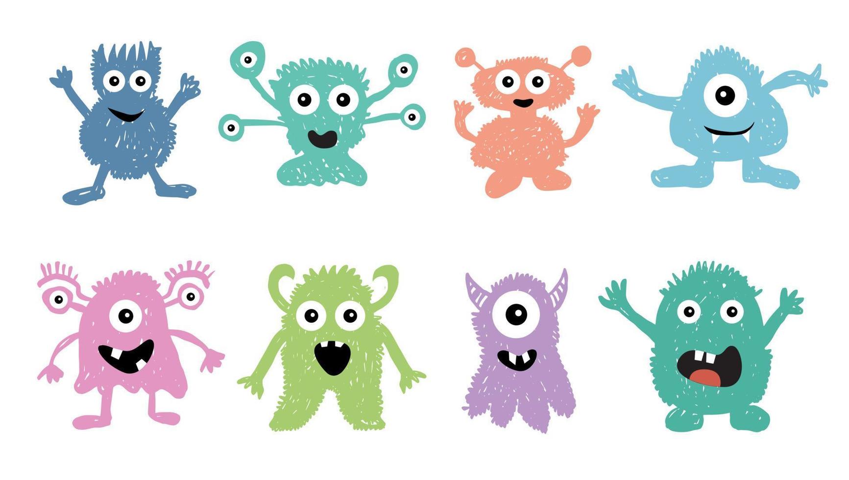 monsterset, met de hand getekende illustratie. vector