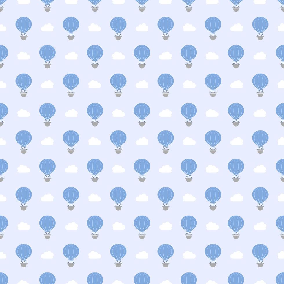 een vectorpatroon dat naadloos is. Een blauwe luchtballon wordt weergegeven op een zachte blauwe achtergrond. vector