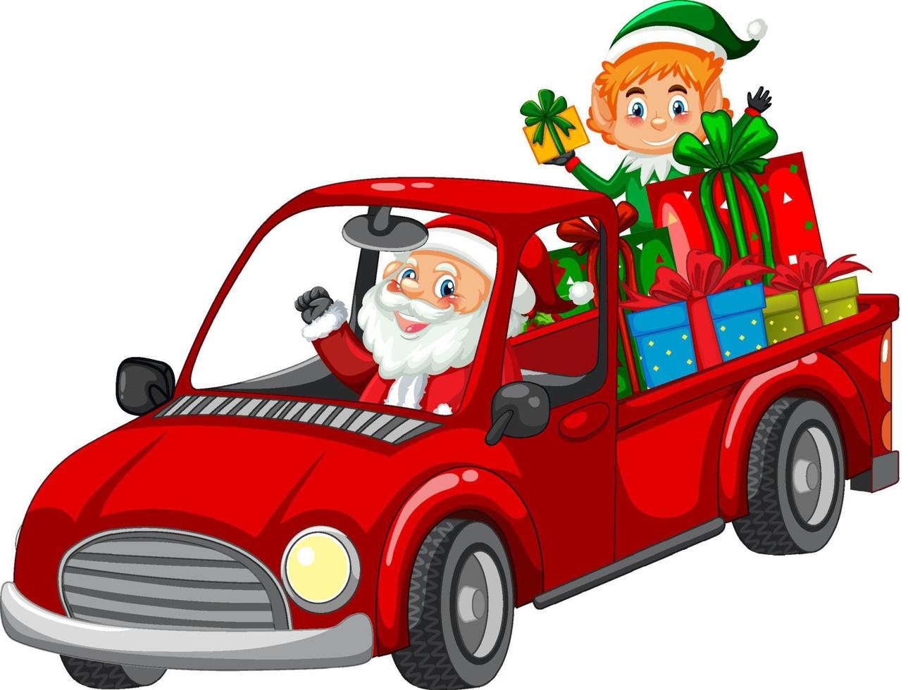 kerstman rijdt in auto om kerstcadeaus te bezorgen vector