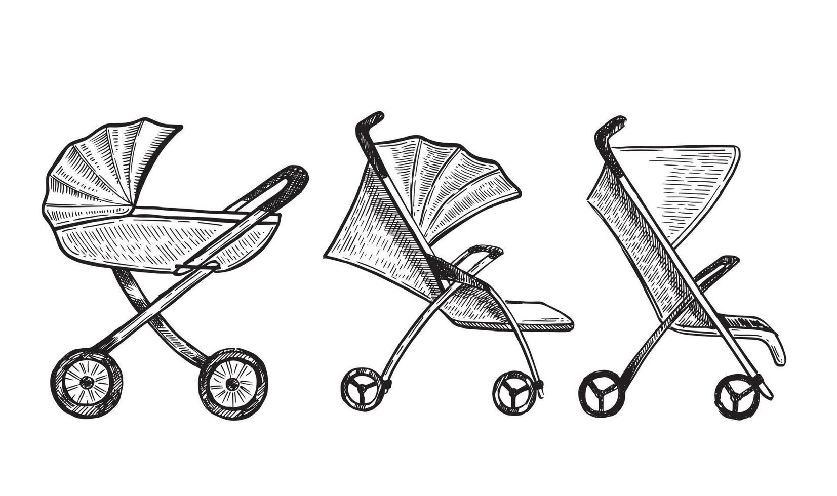 kinderwagen hand getekende vectorillustratie. vector