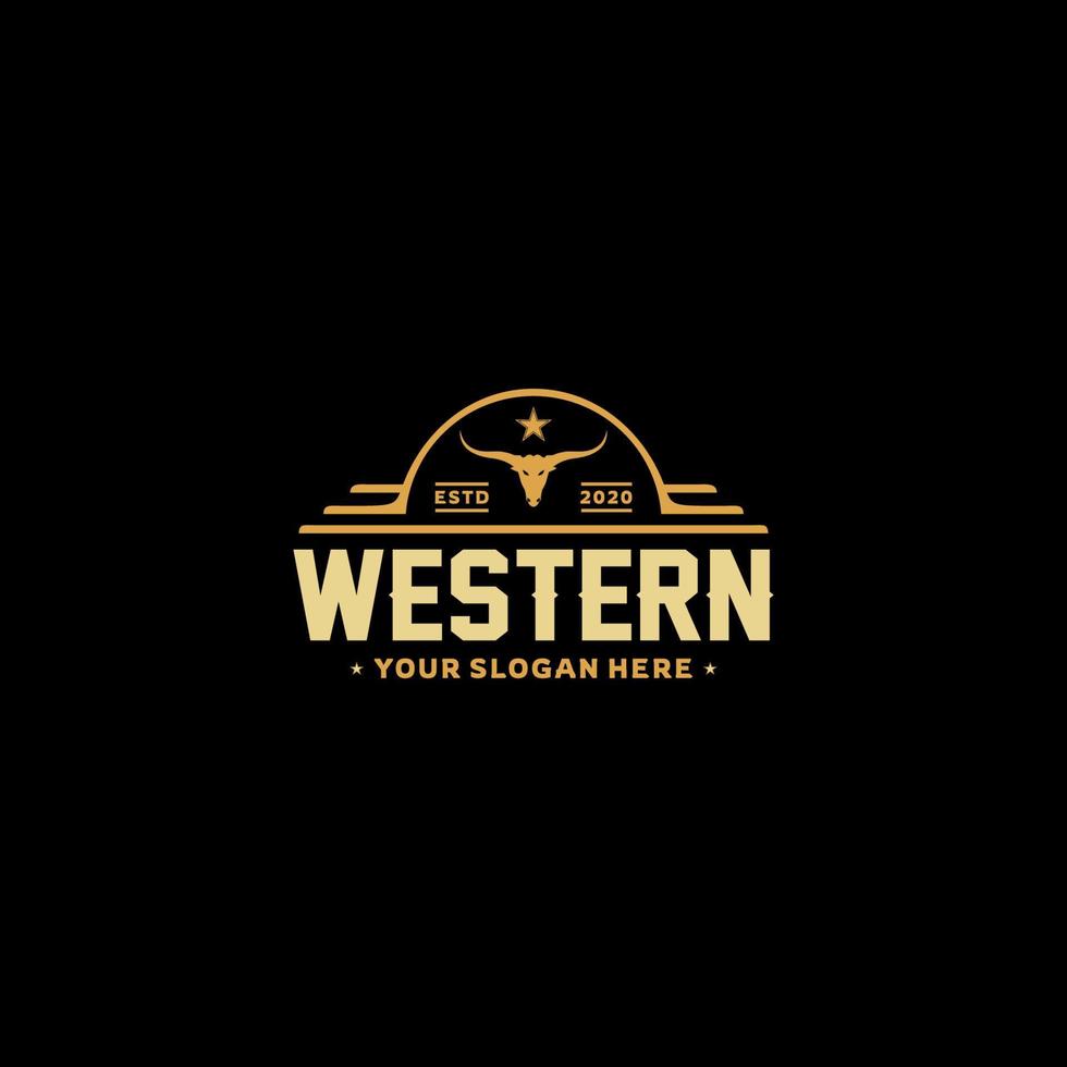 vintage country embleem western met stier logo ontwerp inspiratie vector