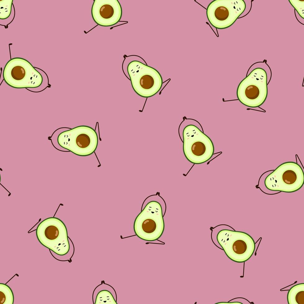 naadloos patroon van avocado-yoga. avocado Characterdesign op witte achtergrond. yoga voor zwangere vrouwen. leuke illustratie voor wenskaarten, stickers, stof, websites en prints. vector