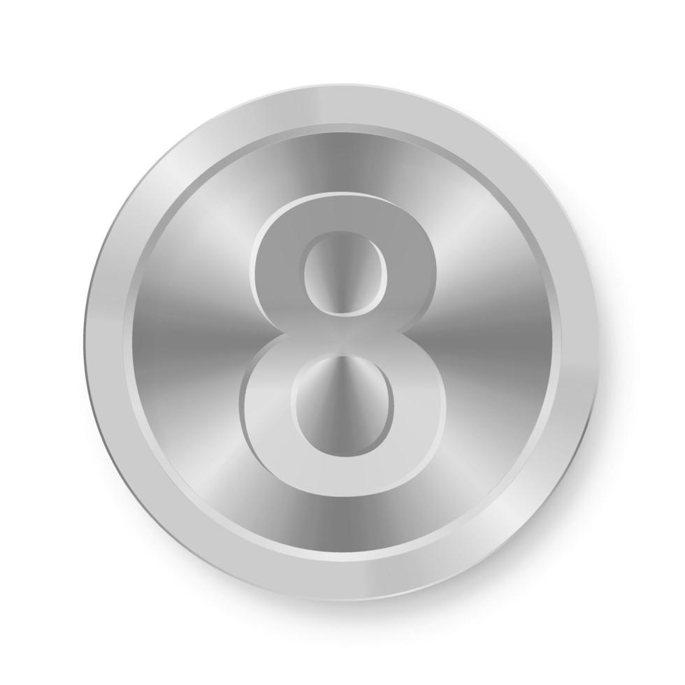 zilveren munt met nummer acht concept van internetpictogram vector