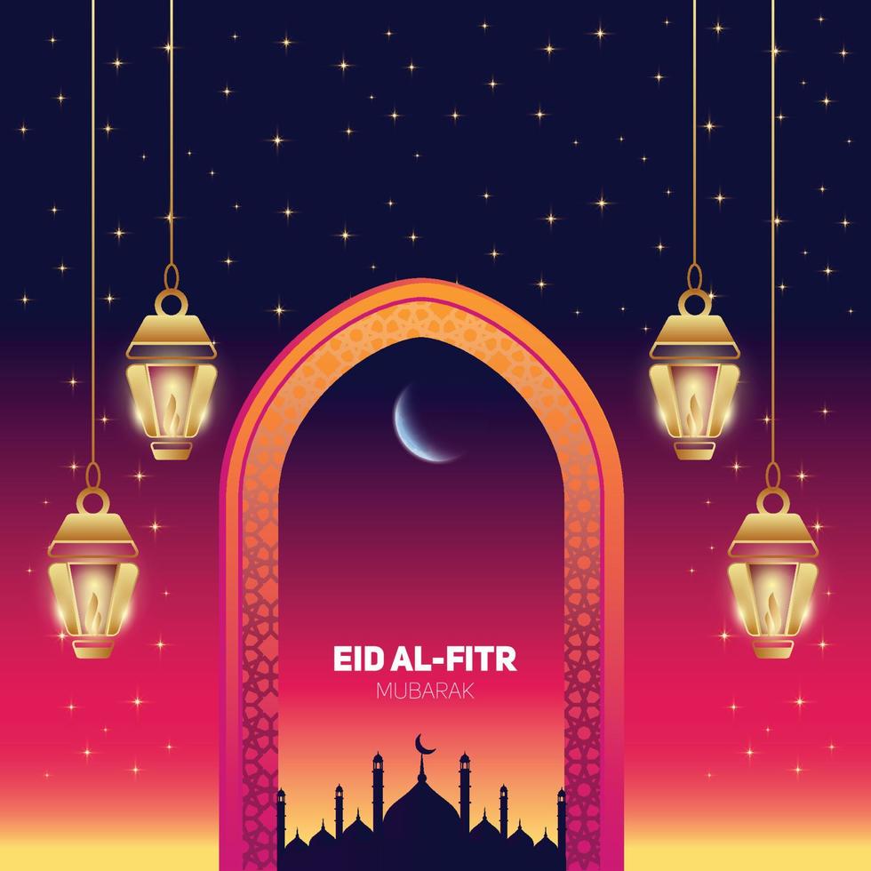elegante luxe eid mubarak en eid al-fitr illustratie met glanzende achtergrond vector