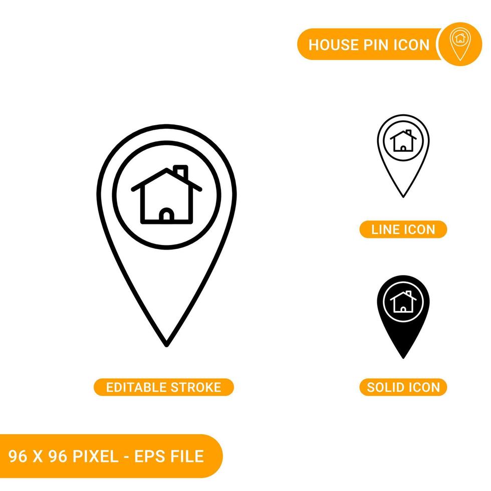 huis pin pictogrammen instellen vectorillustratie met solide pictogram lijnstijl. kaart aanwijzer concept. bewerkbaar slagpictogram op geïsoleerde achtergrond voor webdesign, infographic en ui mobiele app. vector