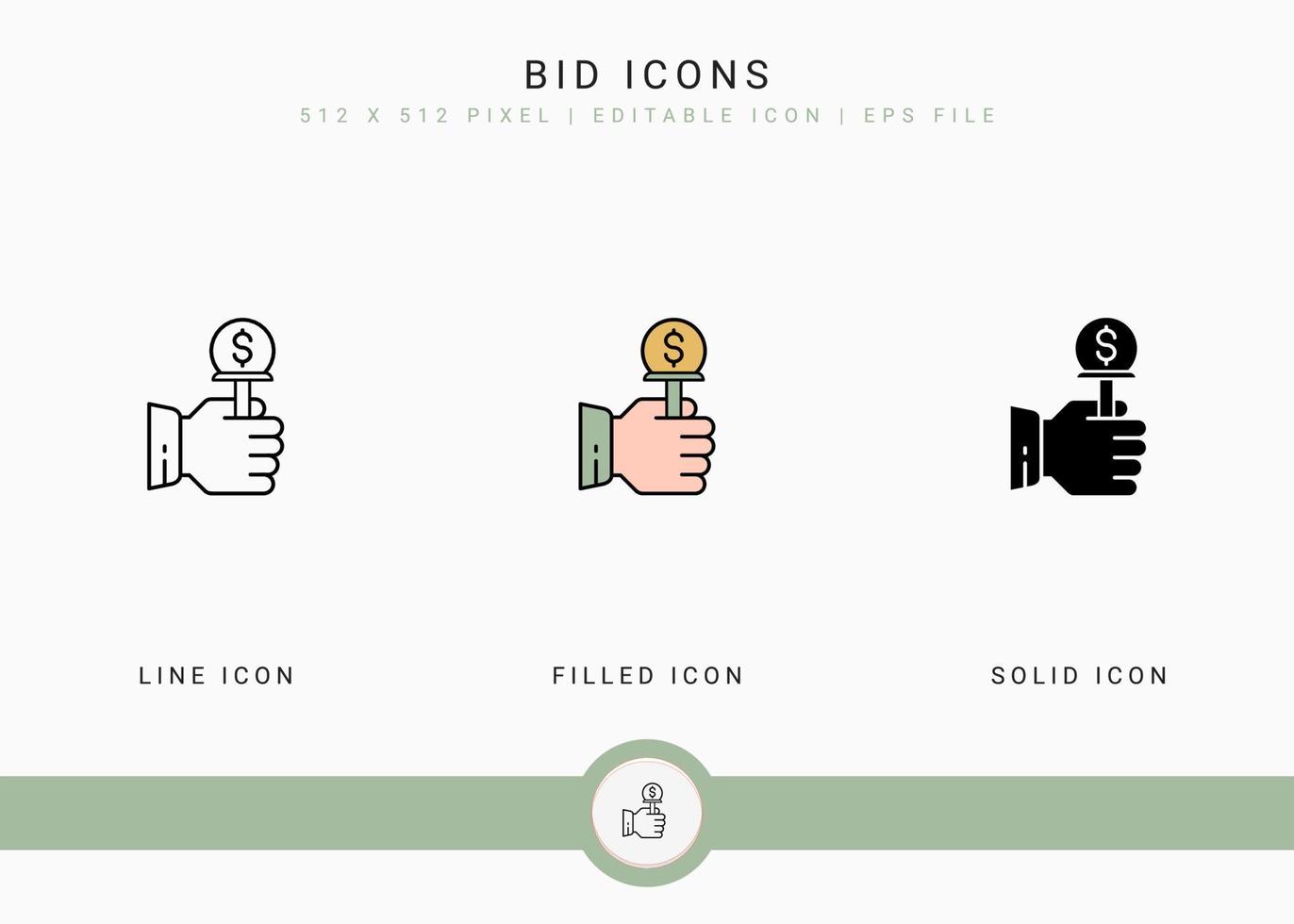 bod pictogrammen instellen vectorillustratie met solide pictogram lijnstijl. veiling act concept. bewerkbaar lijnpictogram op geïsoleerde achtergrond voor webdesign, gebruikersinterface en mobiele applicatie vector