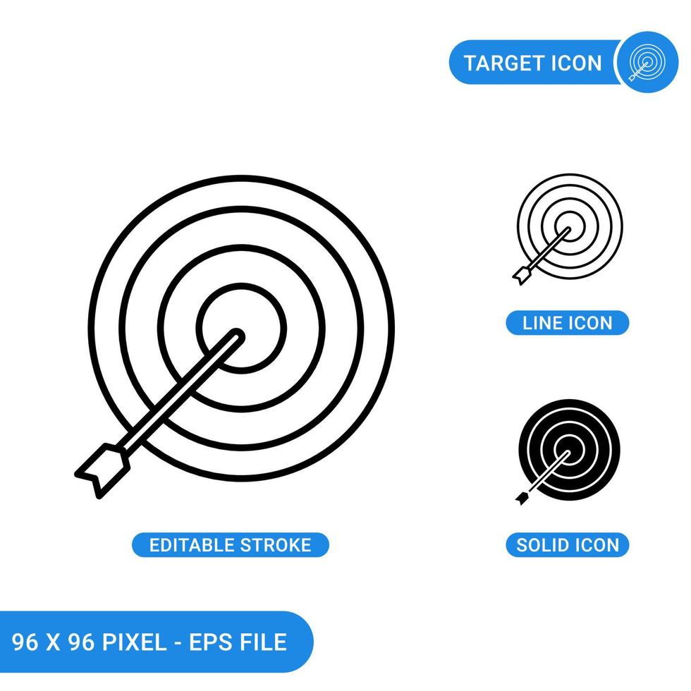 doel pictogrammen instellen vectorillustratie met solide pictogram lijnstijl. strategie focus concept. bewerkbaar slagpictogram op geïsoleerde achtergrond voor webdesign, infographic en ui mobiele app. vector