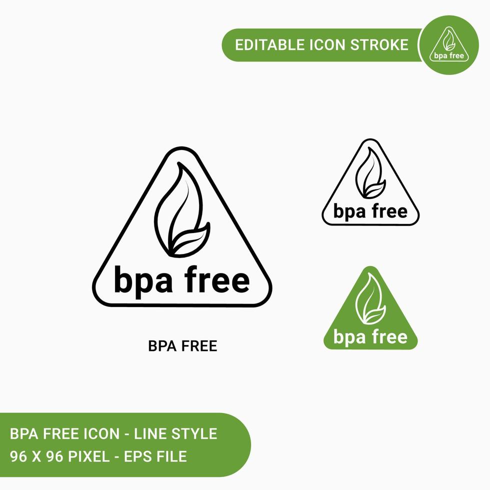 bpa-vrije pictogrammen instellen vectorillustratie met pictogram lijnstijl. niet giftig plastic driehoek concept. bewerkbaar lijnpictogram op geïsoleerde witte achtergrond voor webdesign, ui en mobiele app vector