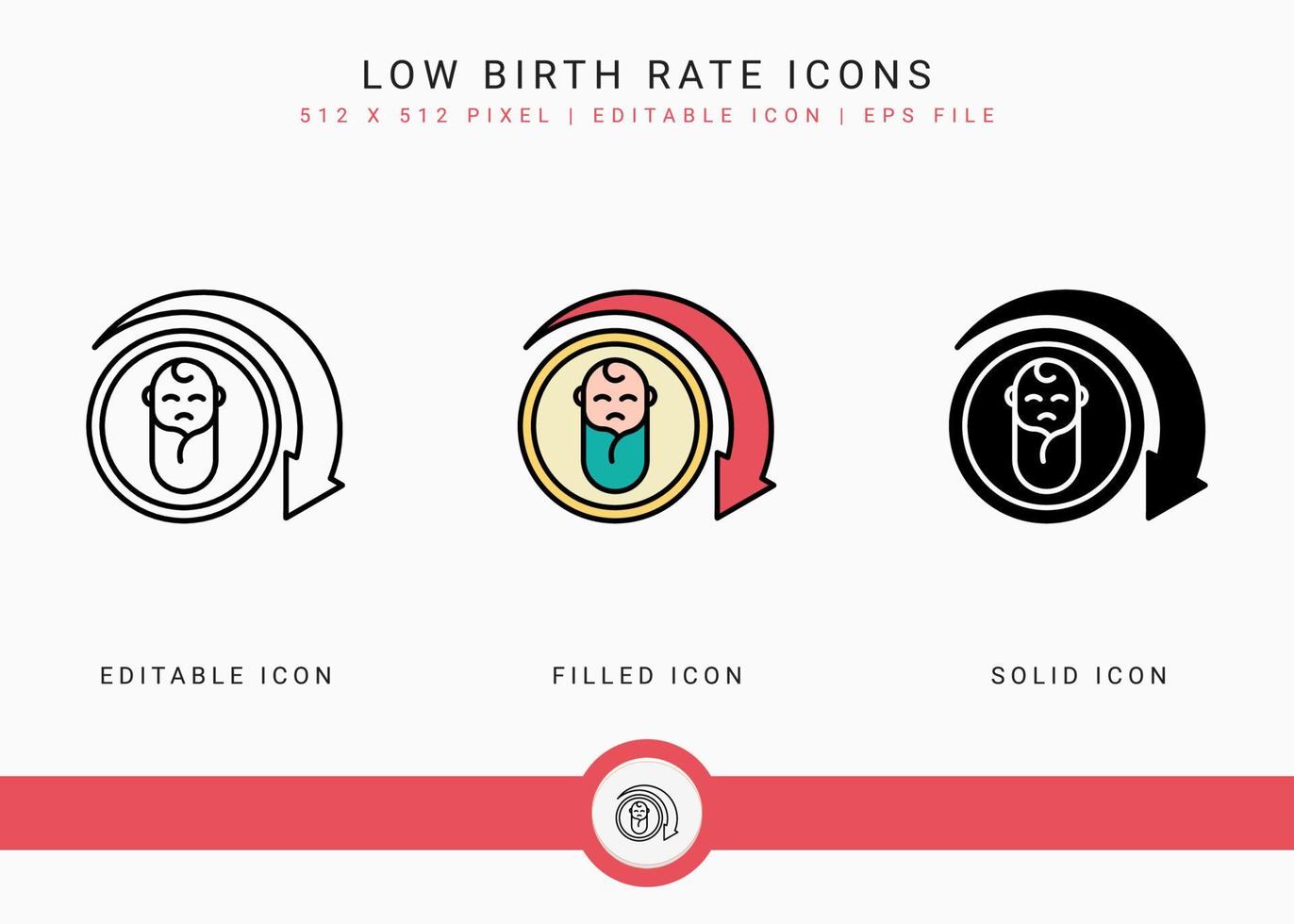 laag geboortecijfer pictogrammen instellen vectorillustratie met solide pictogram lijnstijl. verlies geboortecijfer bevolking concept. bewerkbaar slagpictogram op geïsoleerde achtergrond voor webdesign, infographic en ui mobiele app. vector