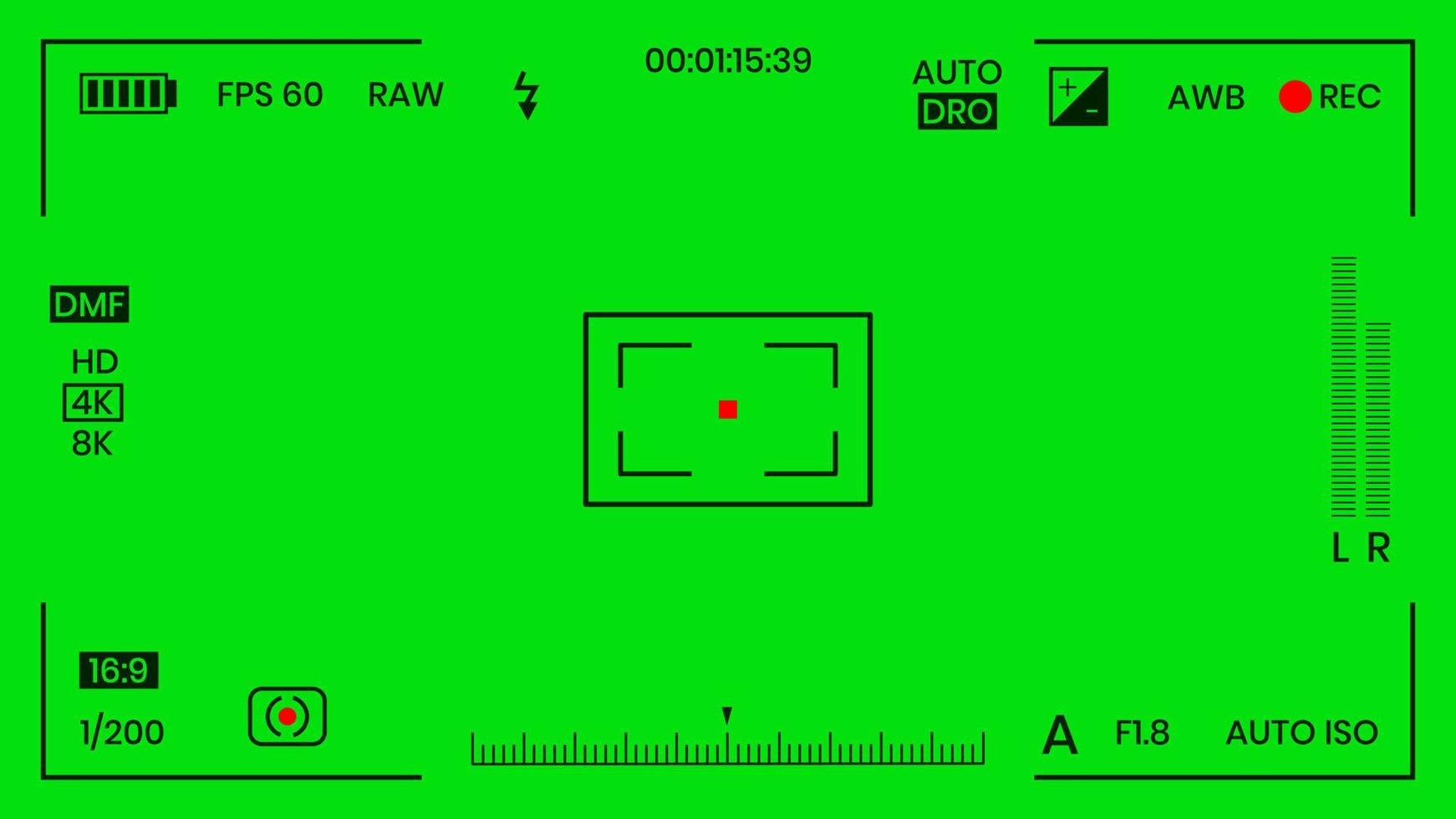 groen gekleurde chroma key camera rec frame zoeker overlay achtergrond scherm vlakke stijl ontwerp vectorillustratie. chroma key vfx scherm camera overlay abstracte achtergrond concept voor videobeelden vector